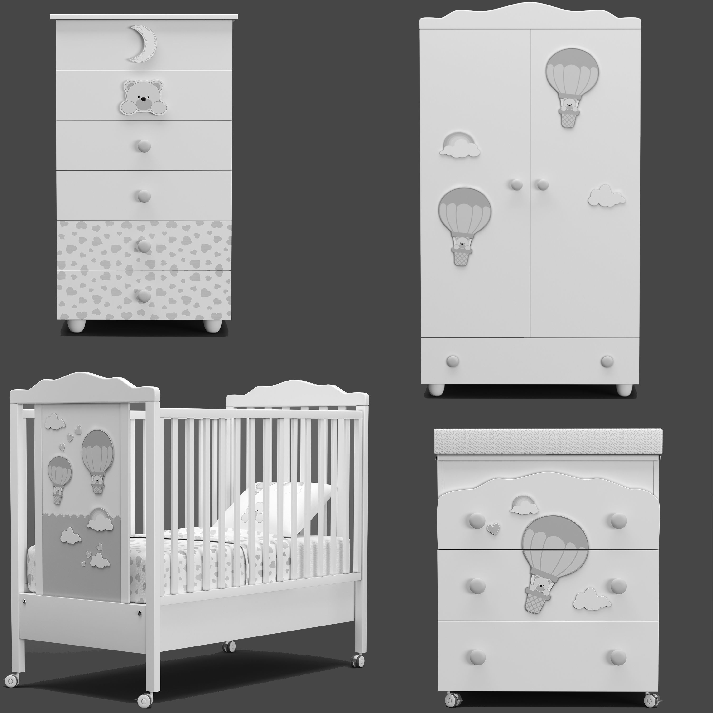 Pali Bonnie and Moon Settimino baby furniture set 3D model CGTrader