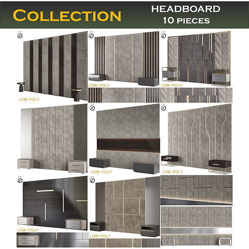 3D model HEADBOARD collection 3d model low poly wall panel VR / AR