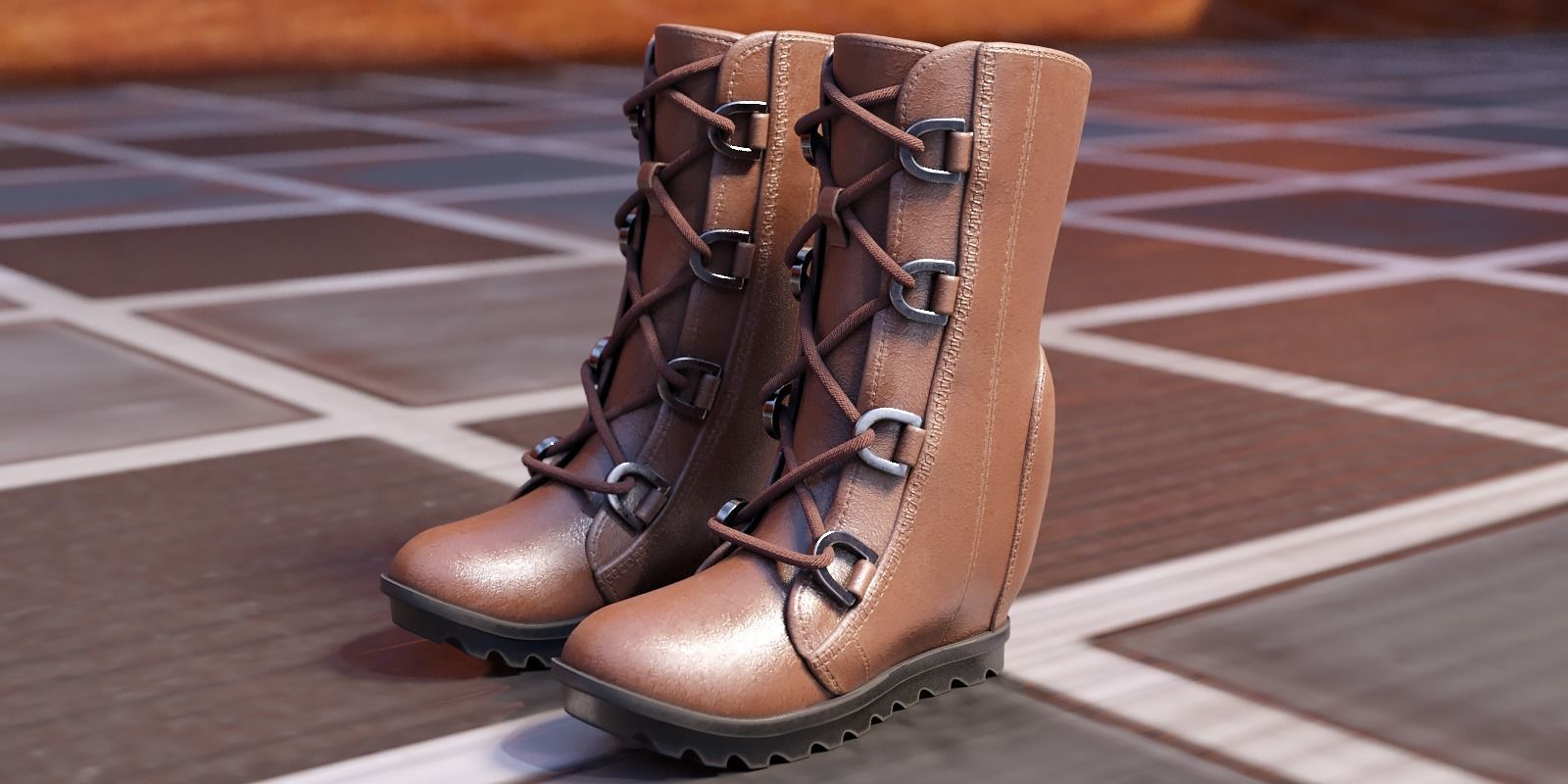 Womens Brown Leather Boots in Blender Cycles 3D model 2 Womens Brown Leather Boots in Blender Cycles 3D model 2