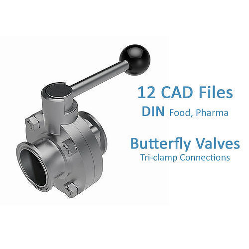 Manual Butterfly Valves DIN Triclamp Connections 3D model CGTrader