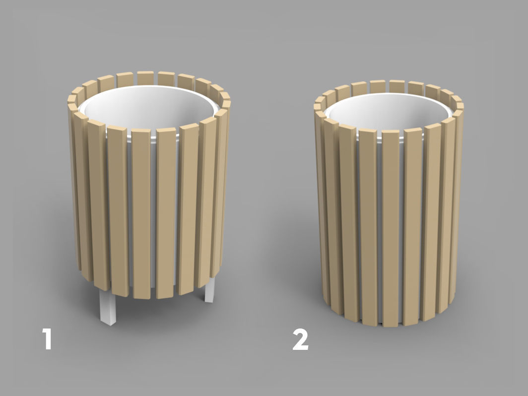 Wooden Benches family and recycle bin 3D model CGTrader