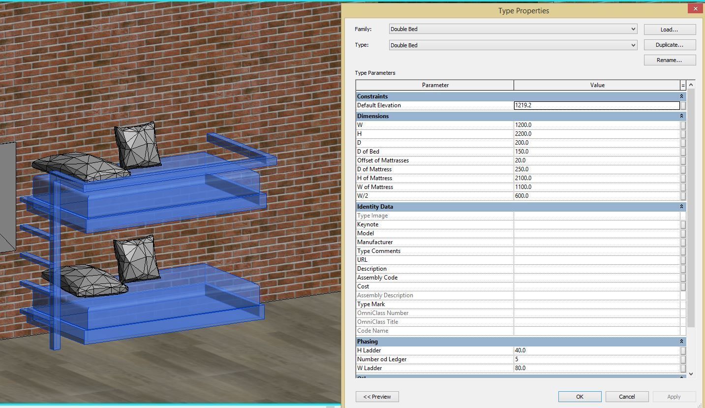 3D model Bunk bed Full parametric Revit Family VR / AR / lowpoly