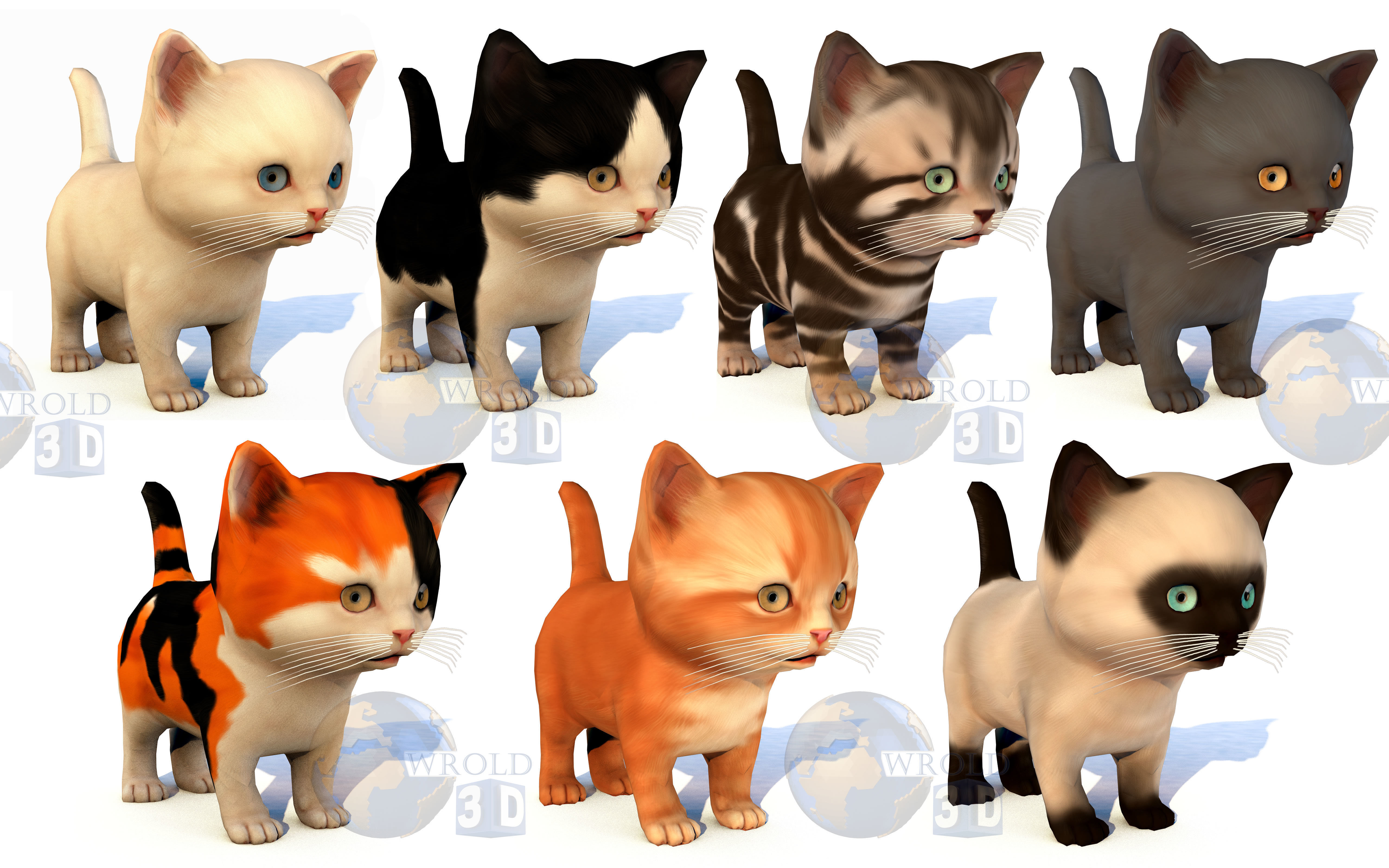 Cute Kitten Rigged Lowpoly 3D Model Collection Pack