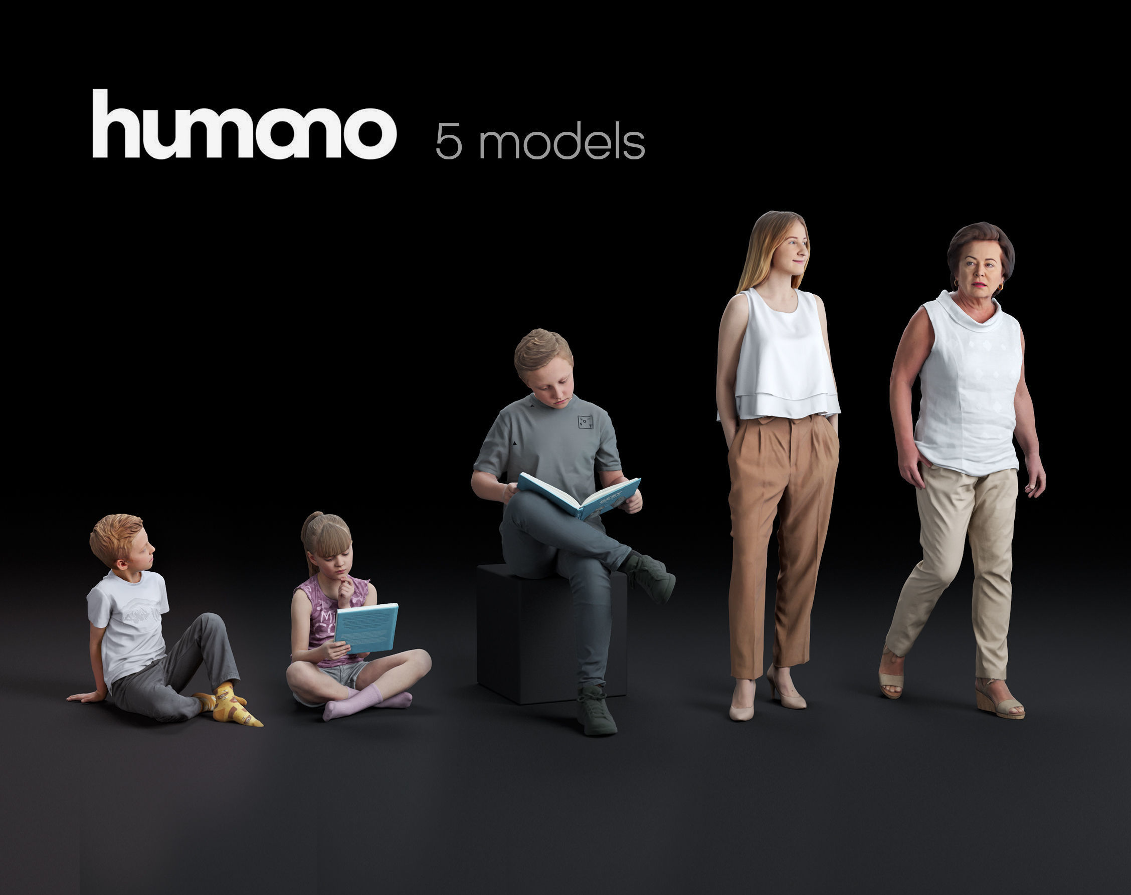 Humano 5-Pack - PEOPLE - CASUAL - HOME - 5x 3d models 050B
