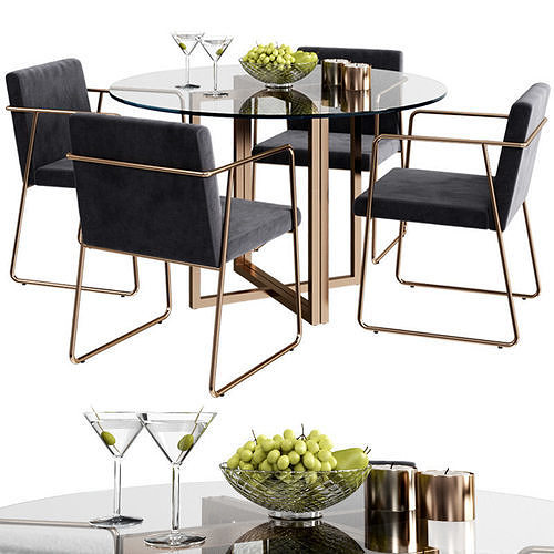 Cb2 Rouka Chair With Round Dining Table 3d Model Cgtrader Cb2 Rouka Chair With Round Dining Table, Cb2 Round Glass Dining Table