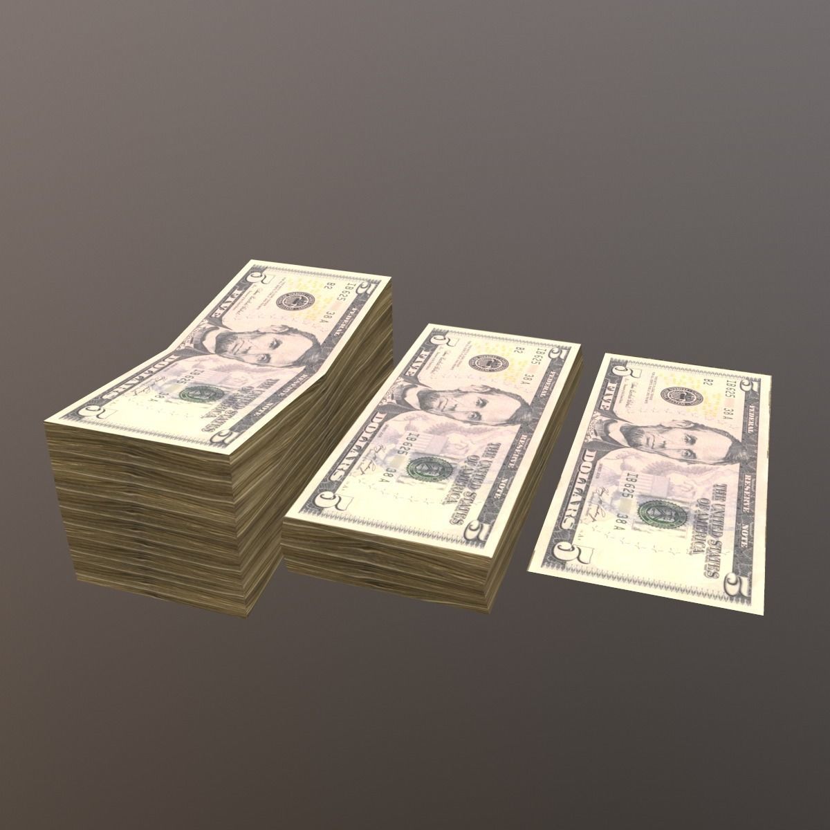 5 Dolar Bill and Stack Low-poly 3D model