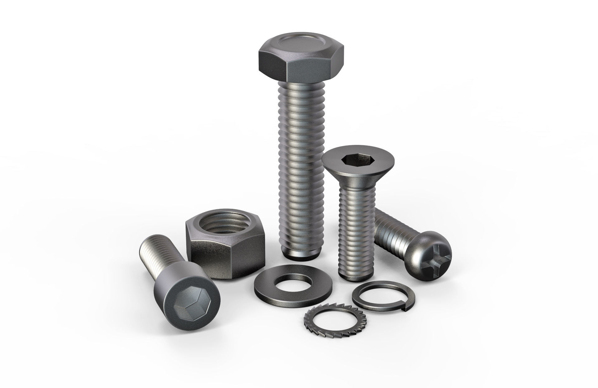 3D model Nuts and Bolts threaded CGTrader