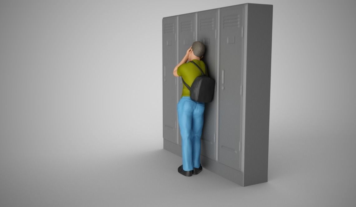 Sad Boy Leaning On Lockers