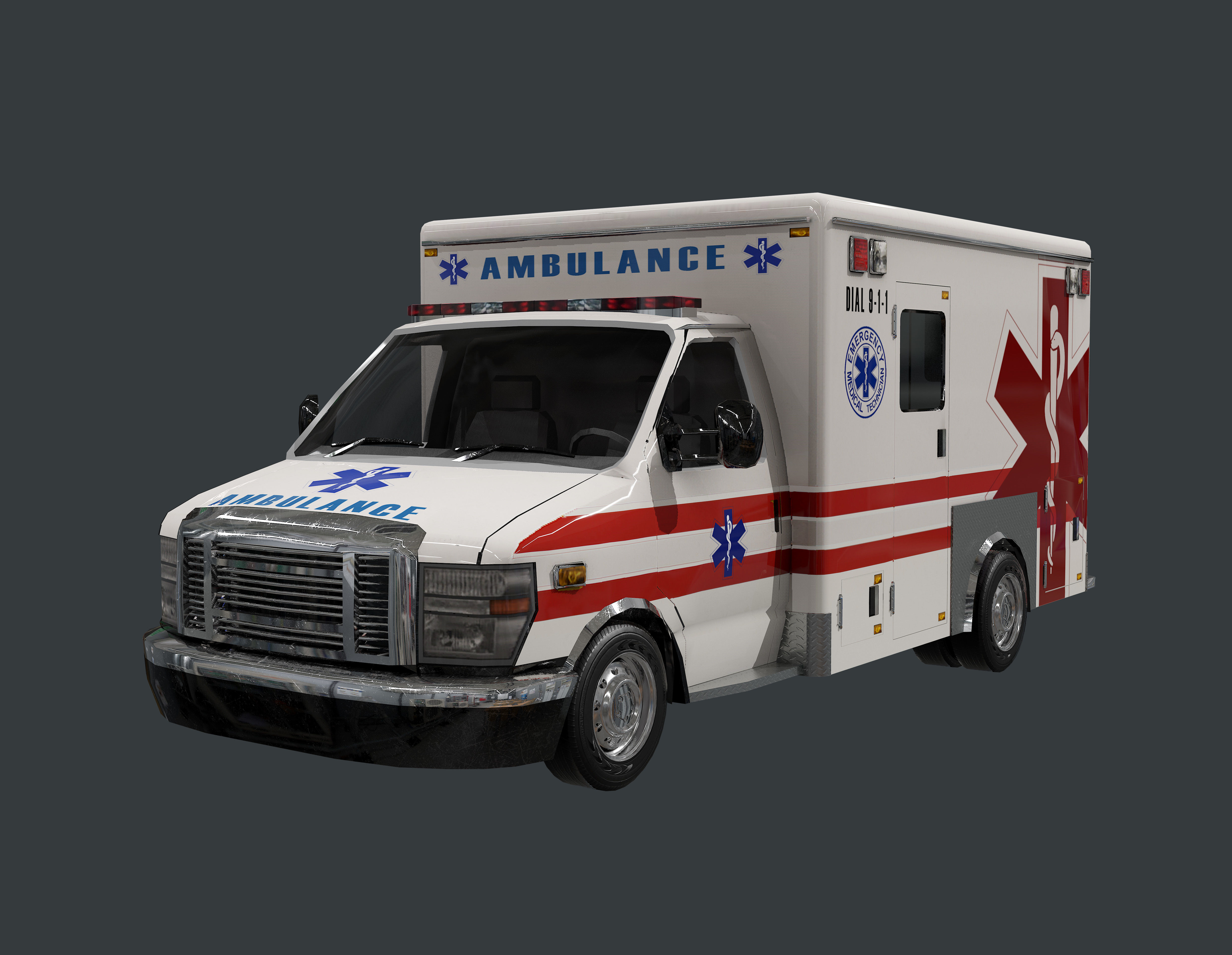 Vehicle Ambulance Rescue Truck Game Ready 05