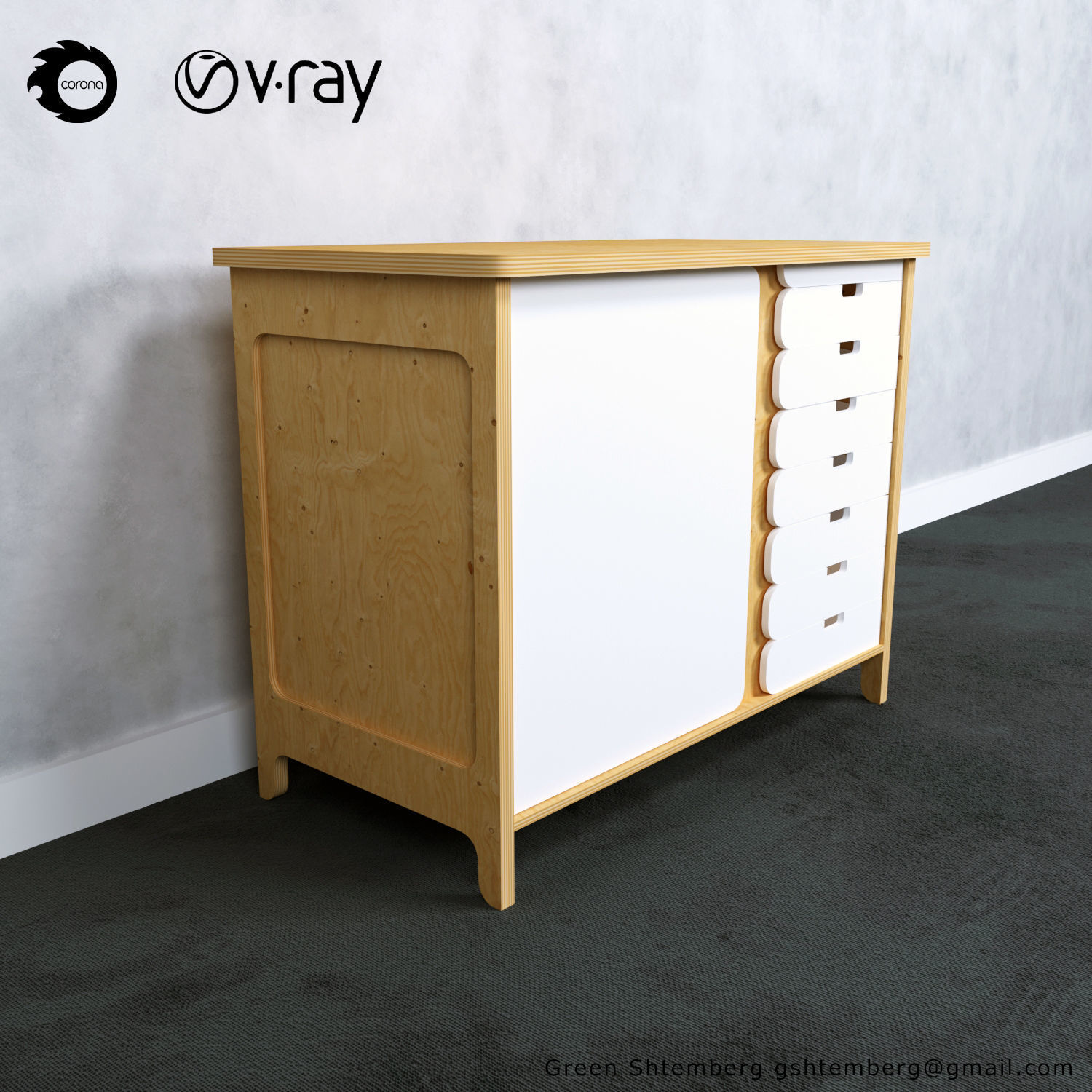 3D model lowpoly Plywood chest of drawers 1 CGTrader