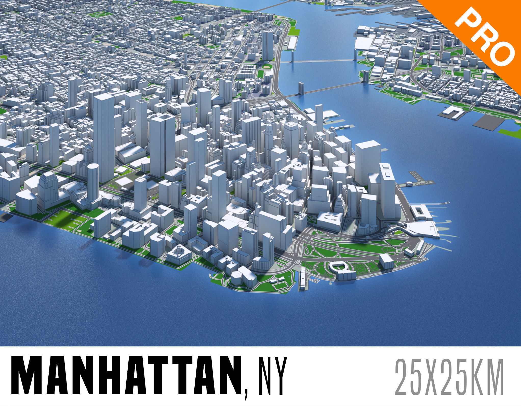 Manhattan New York City And Surroundings PBR Low-poly 3D model