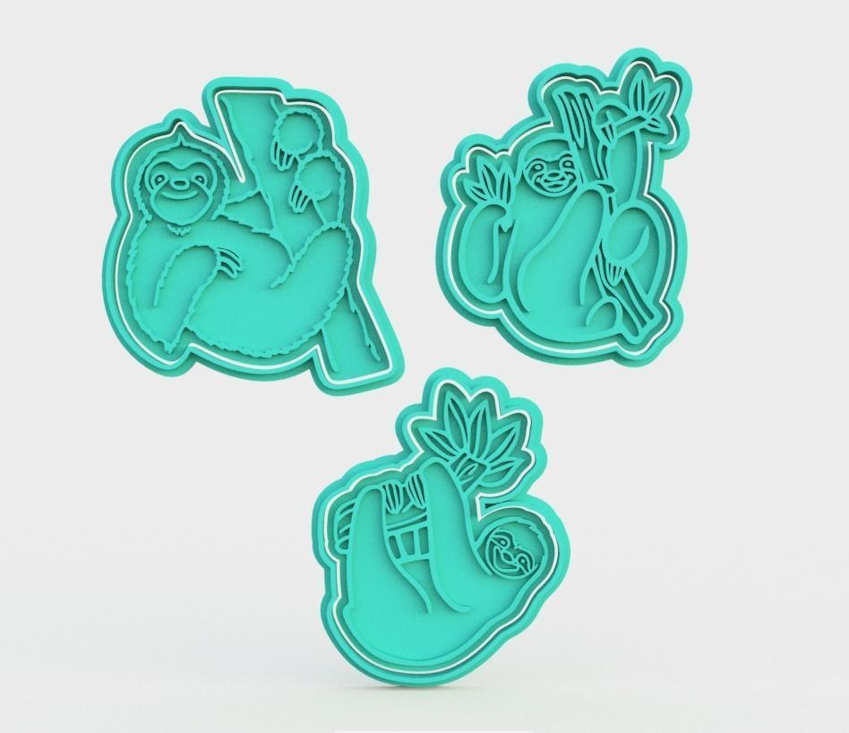 3D print model Sloths cookie cutter set of 3 CGTrader