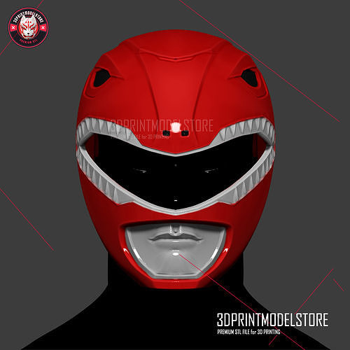 Red Ranger Mighty Morphin Power Ranger Helmet Cosplay STL File 3D model ...
