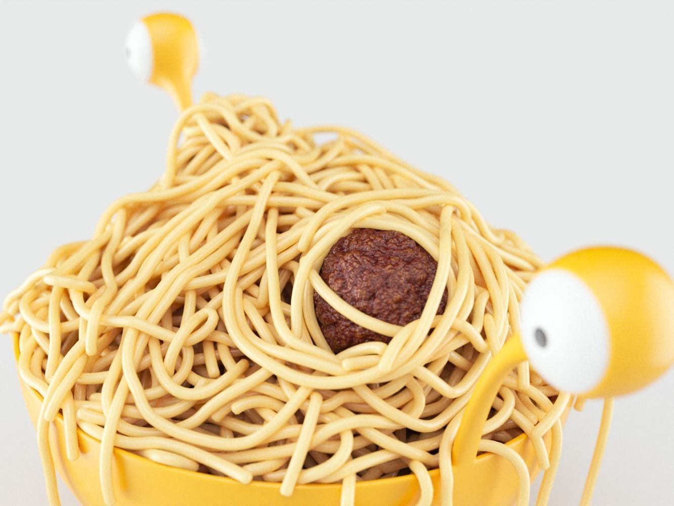 Spaghetti Monster Strainer with Noodles and Meatballs 3D model CGTrader