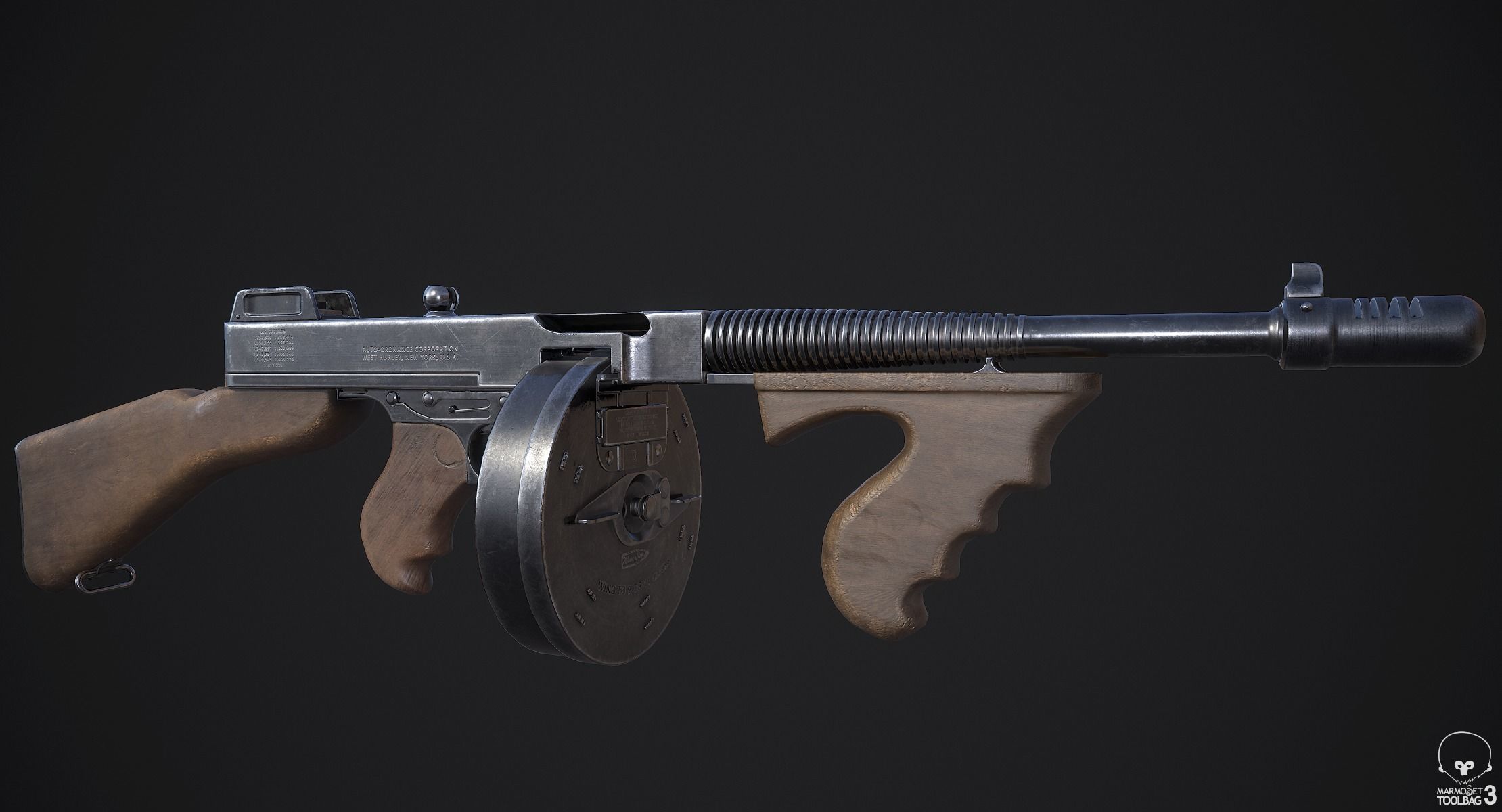 Thompson Blueprints 3D model Thompson M1928A1 Submachine Gun VR / AR / low-poly | CGTrader