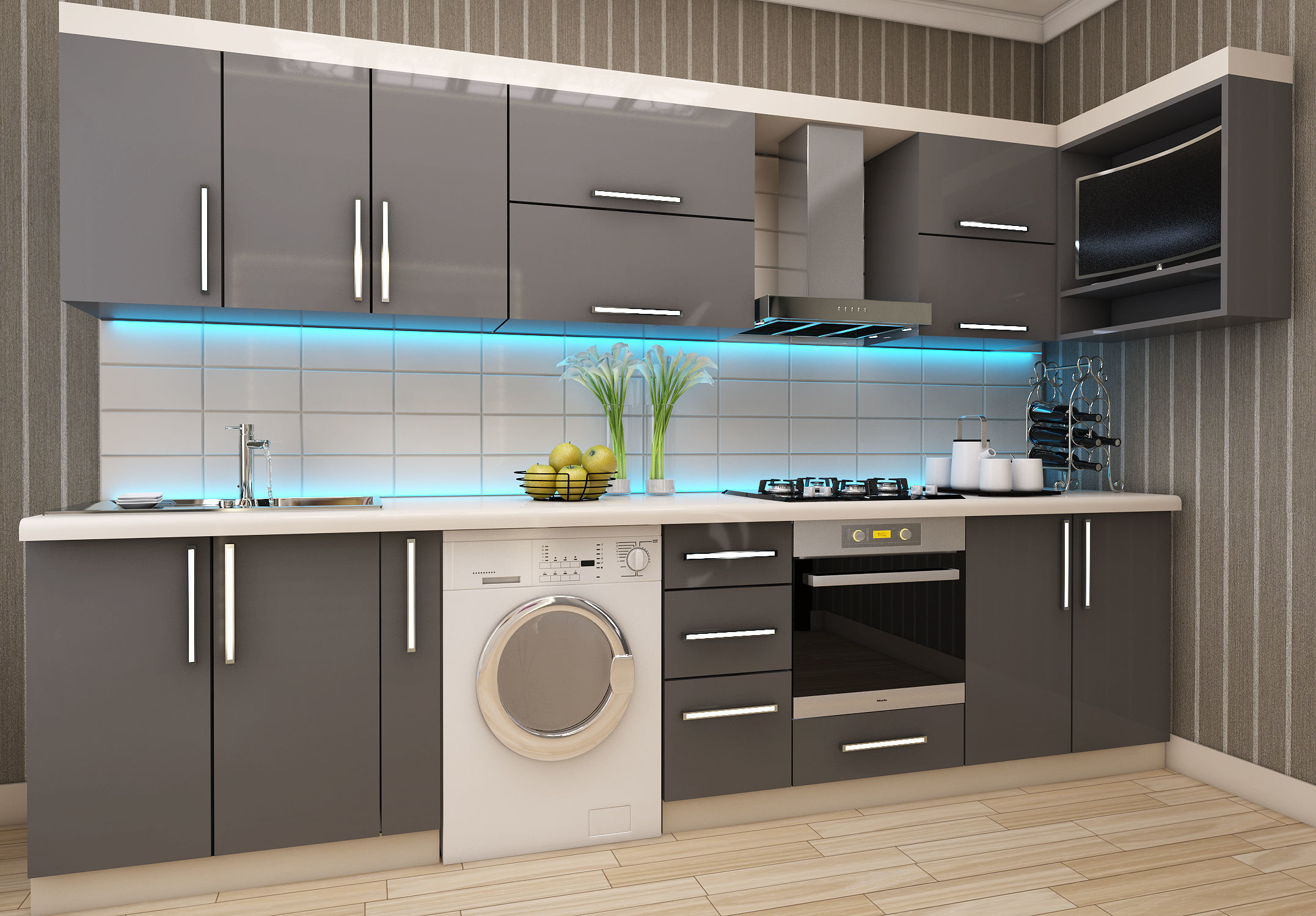 3D model Grey Kitchen Furniture Design Aydin CGTrader