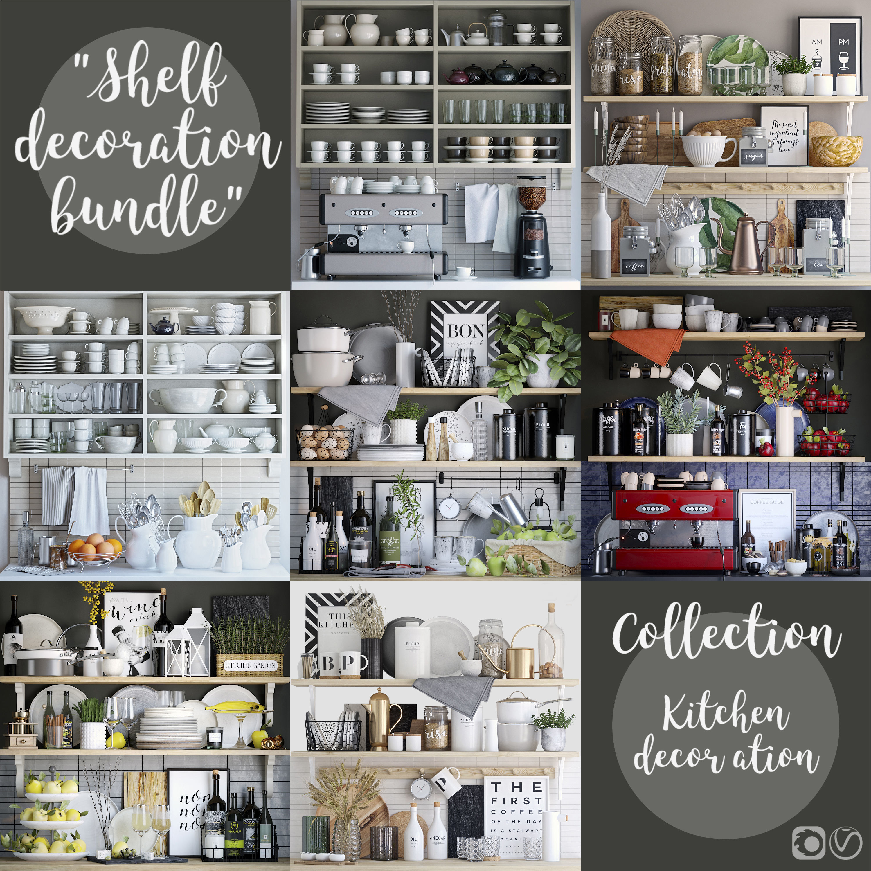 Kitchen shelves decor set