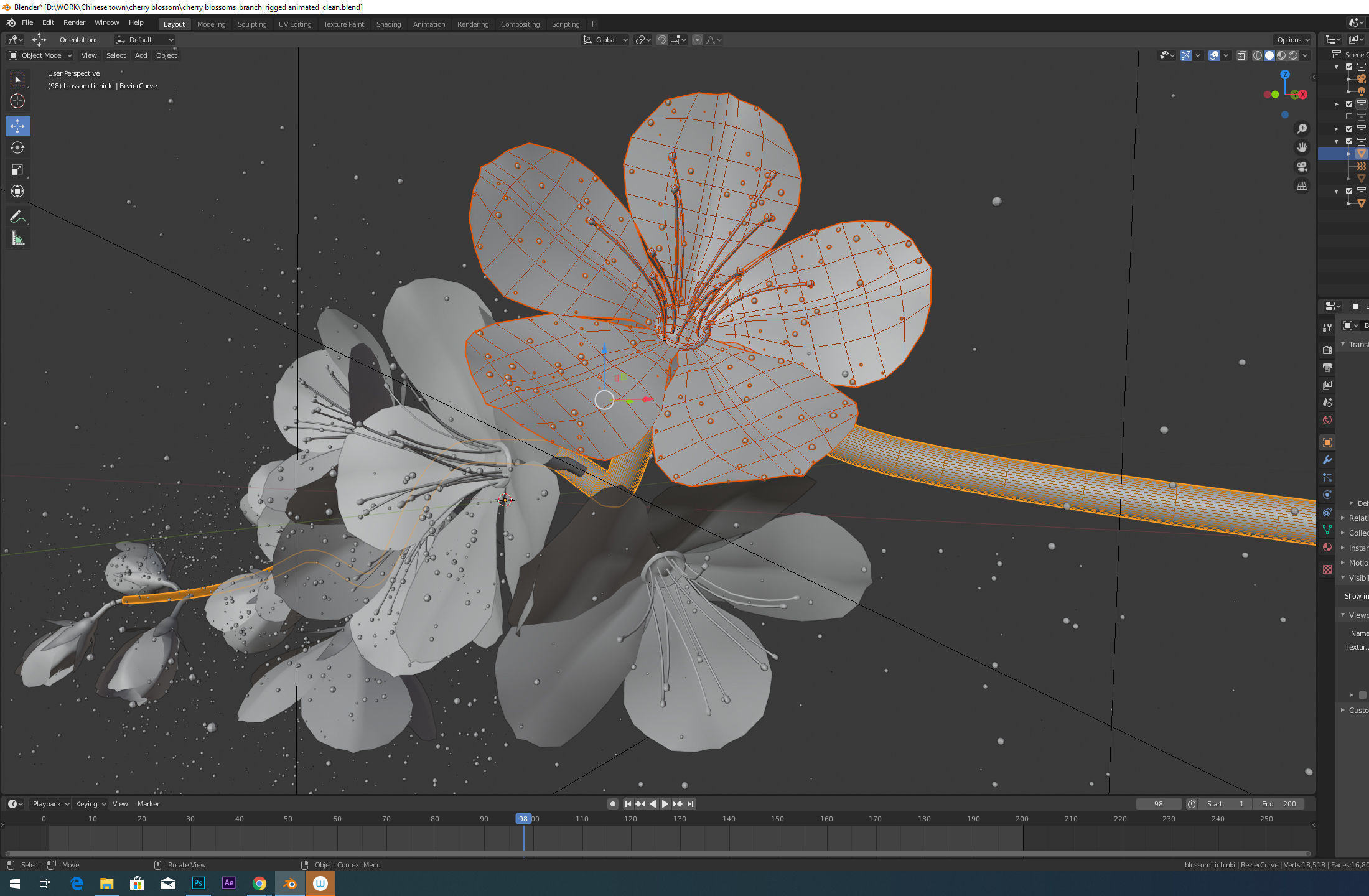 cherry blossom branch animation 3D model animated rigged | CGTrader