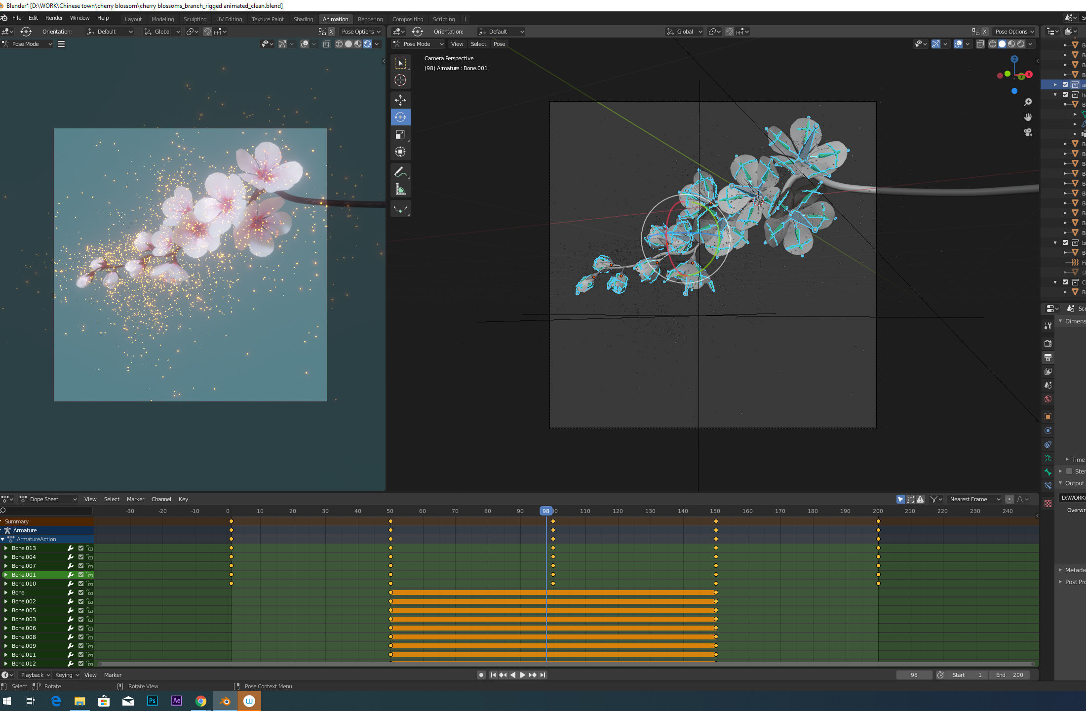 cherry blossom branch animation 3D model animated rigged | CGTrader