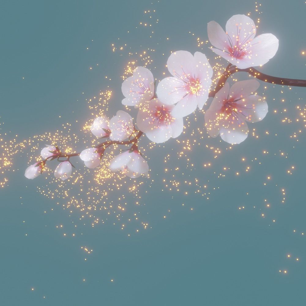 cherry blossom branch animation 3D model animated rigged | CGTrader