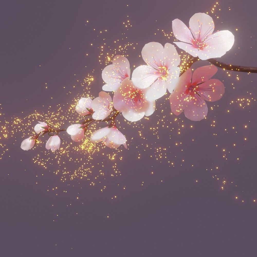 cherry blossom branch animation 3D model animated rigged | CGTrader