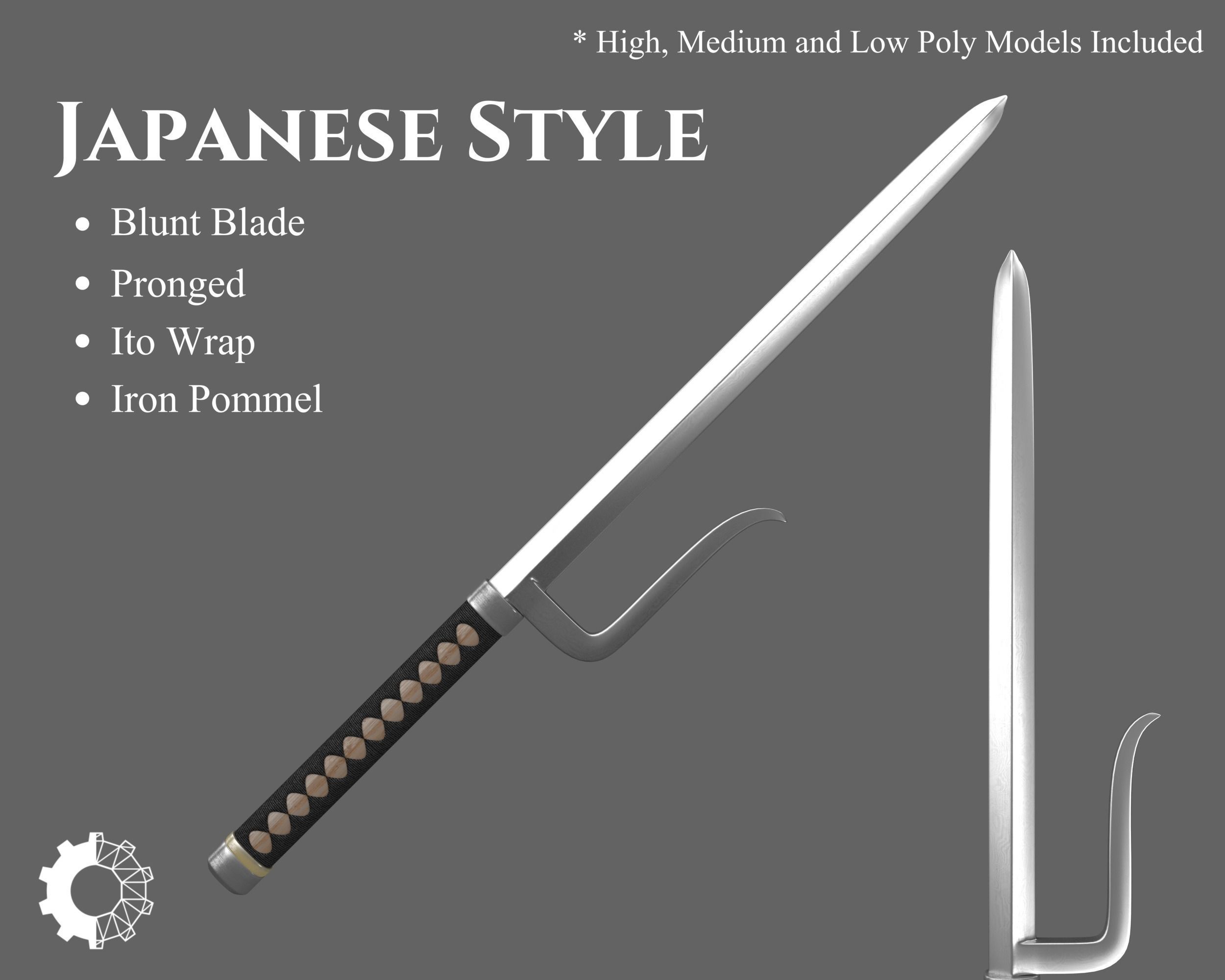 3D Model Collection Ancient Weapons Japanese Set VR / AR / lowpoly
