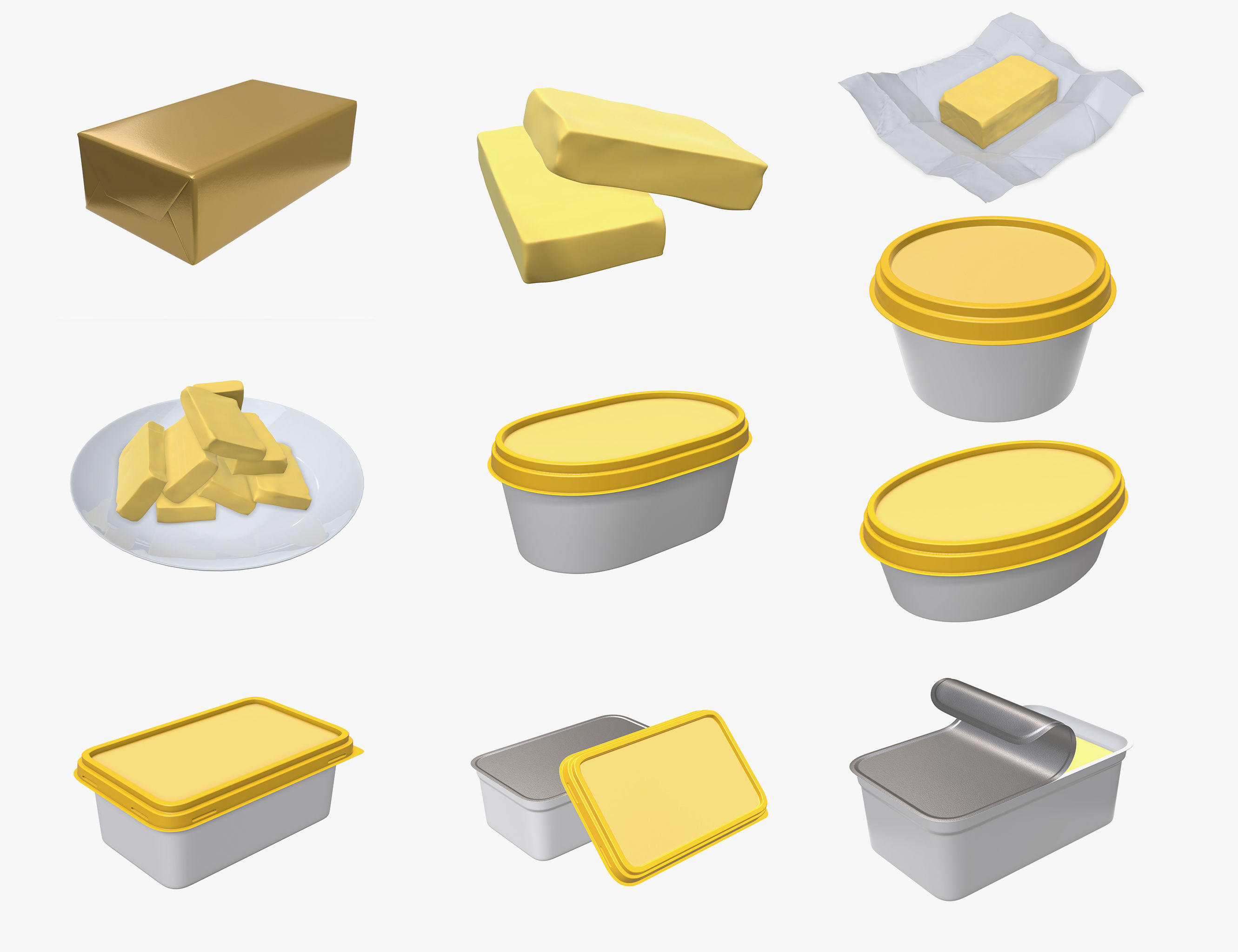 Butter margarine plastic container package box mock-up 3D Model