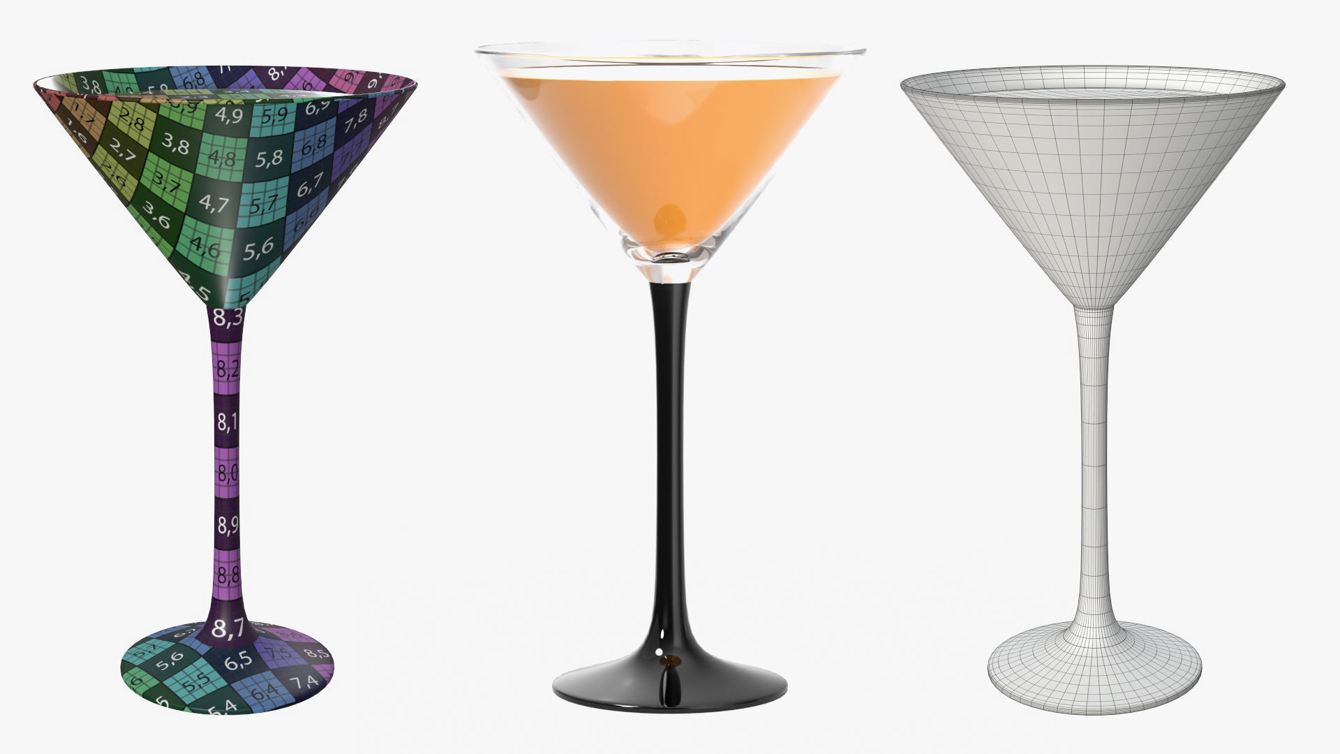 Glass set cocktail margarita martini wine champagne juice 3D model