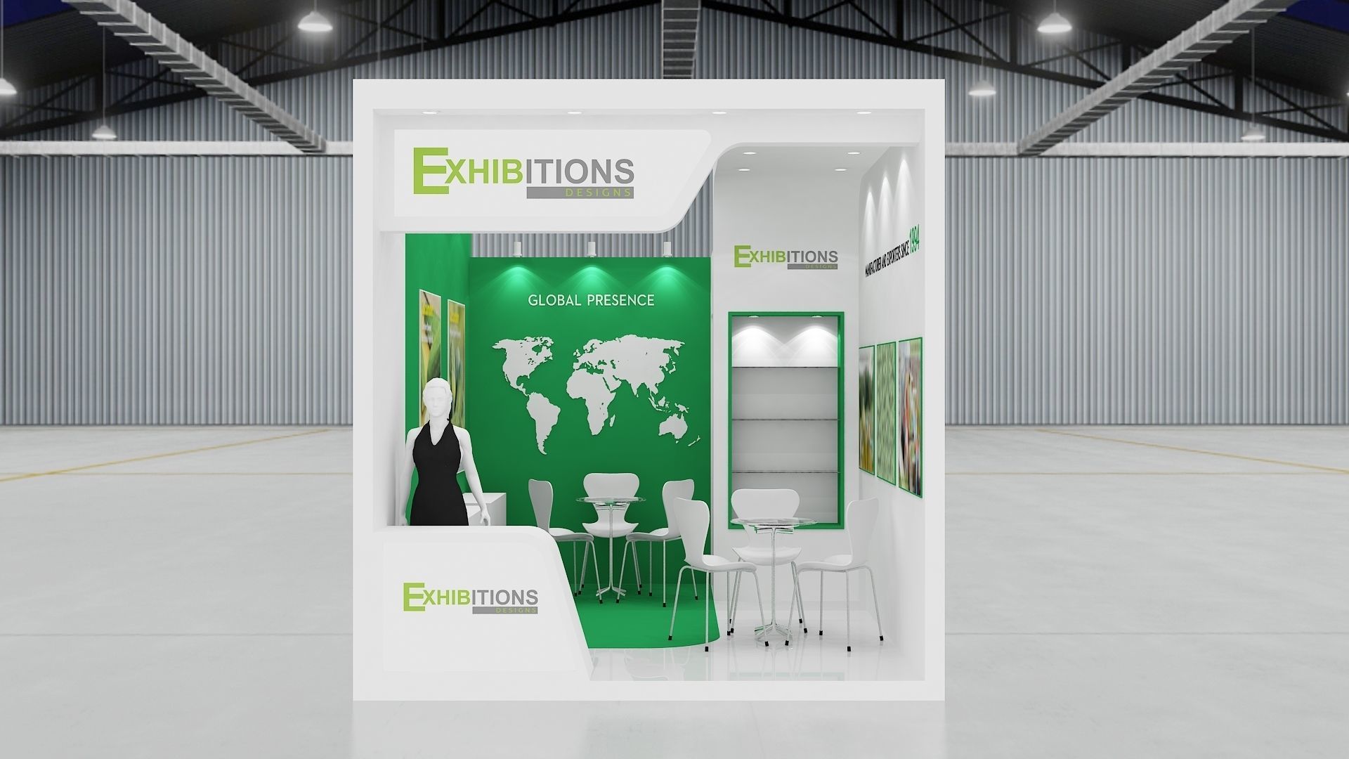 EXHIBITION STAND SINGLE SIDE OPEN 2 OPTIONS 3D model