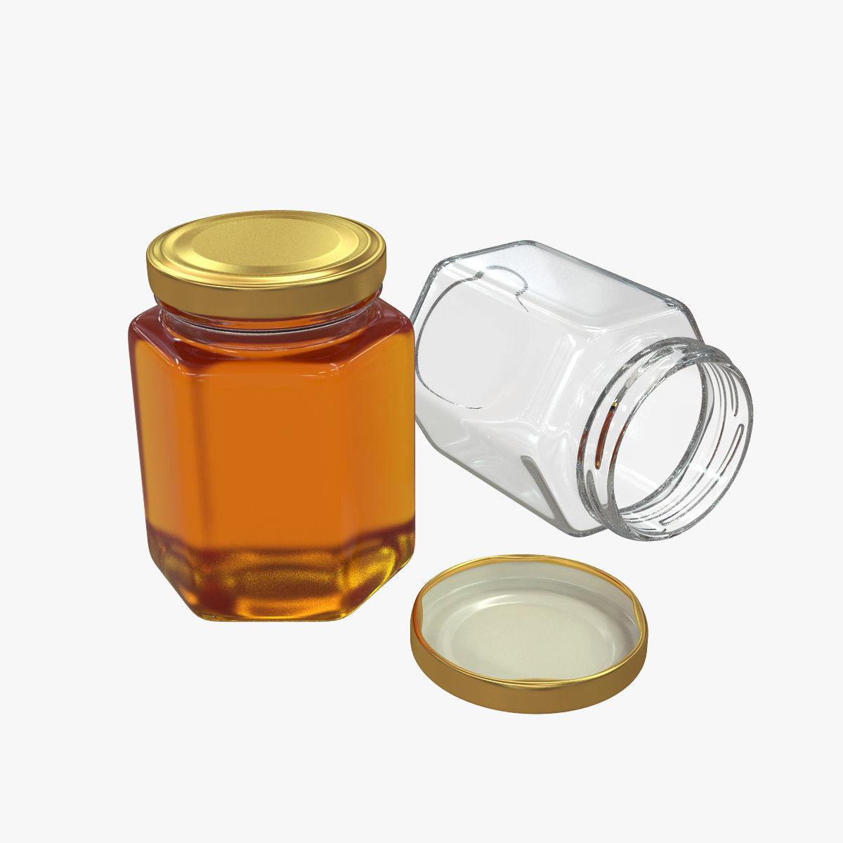 Honey in a glass hexagon jar
