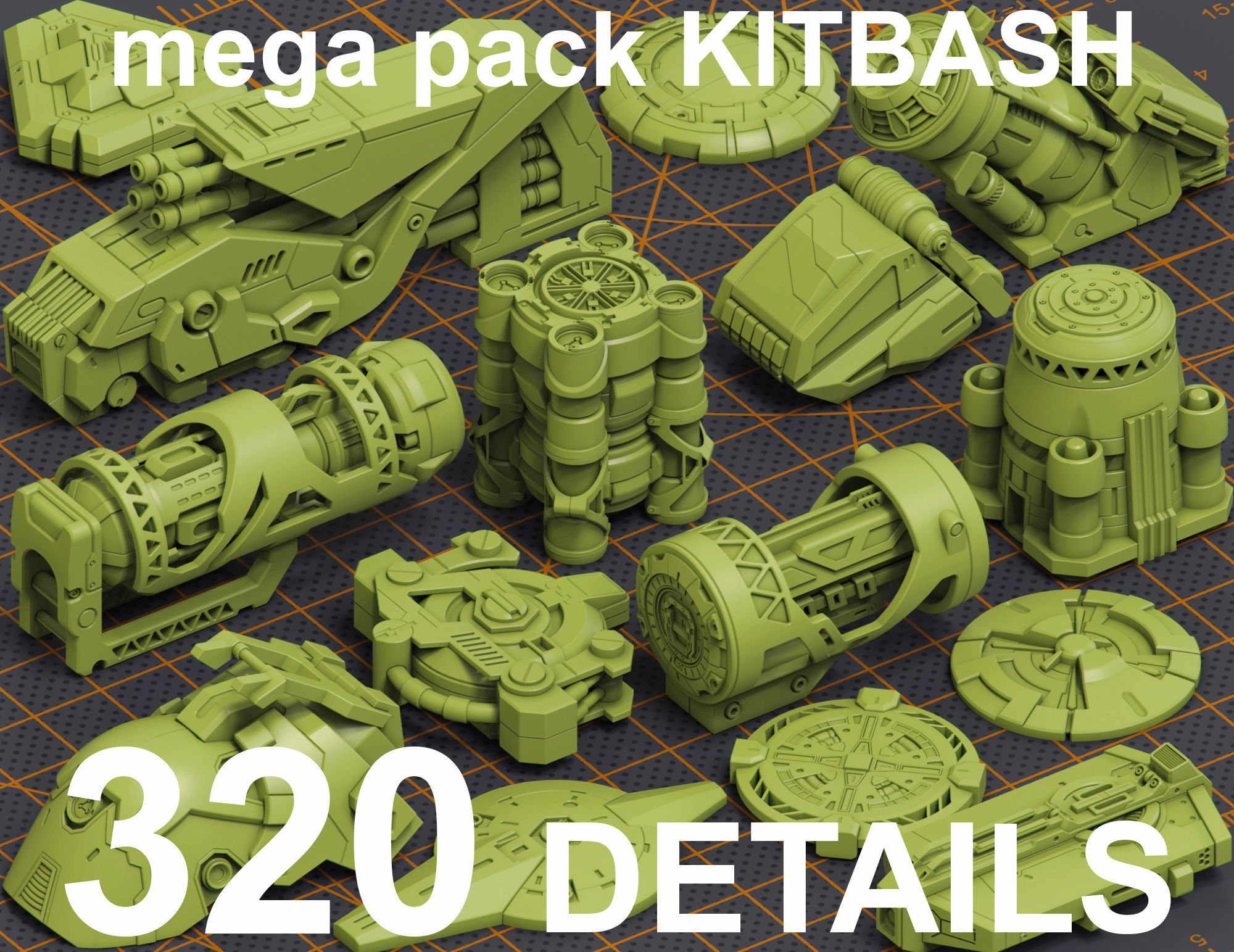 Mega Pack Hard Surface Kitbash 320 DETAILS