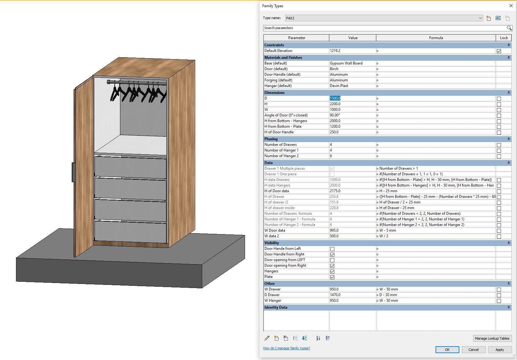 3D model Cupboard 2 Full parametric Revit Family VR / AR / lowpoly