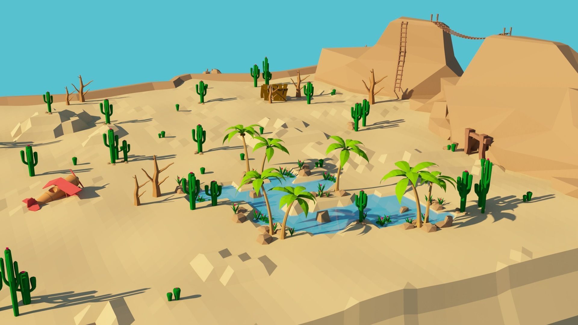 3D model Lowpoly Desert Game Environment Assets - Oasi 3d models VR ...
