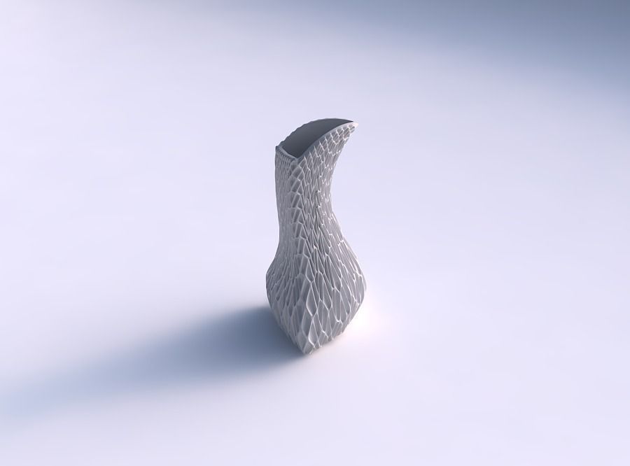 Vase puffy bent triangle with grid piramides 2 3D print model