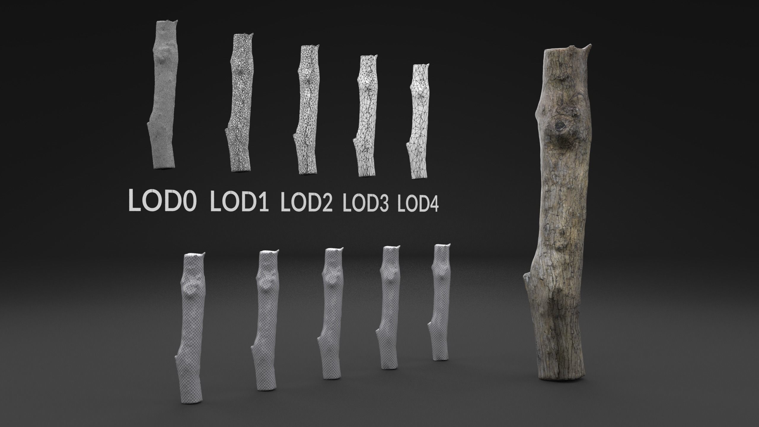 Scanned Piece Of Wood Log LOW POLY LODs