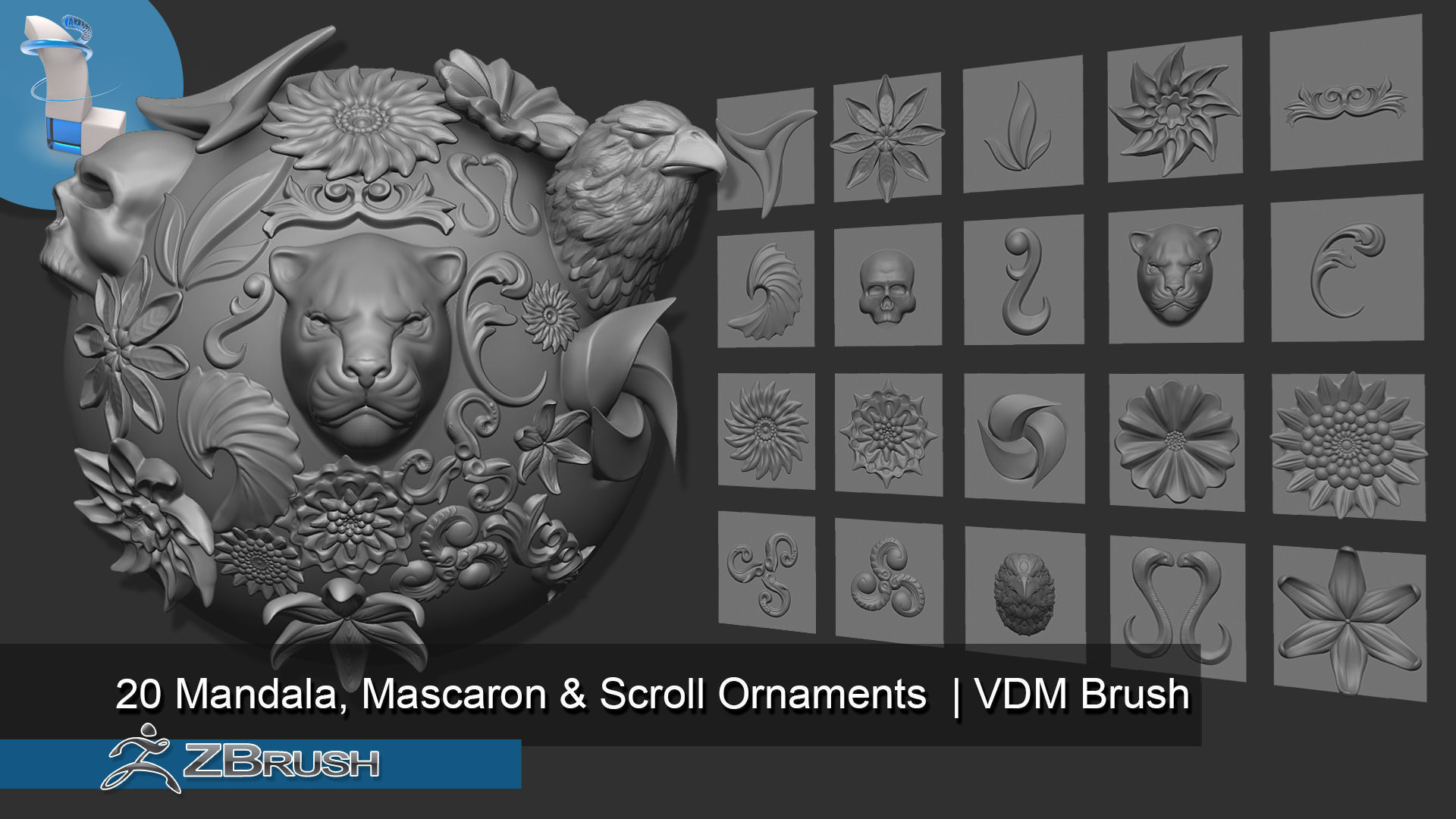 Zbrush VDM Ornaments Mandalas and Mascaron Brush