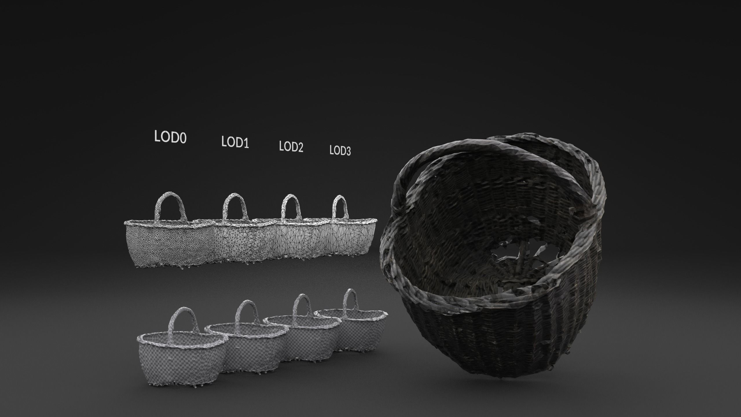Scanned Old Basket LOW POLY LODs