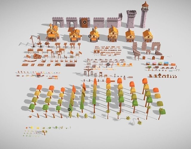 Low Poly Medieval Assets Pack free VR / AR / low-poly 3D model | CGTrader