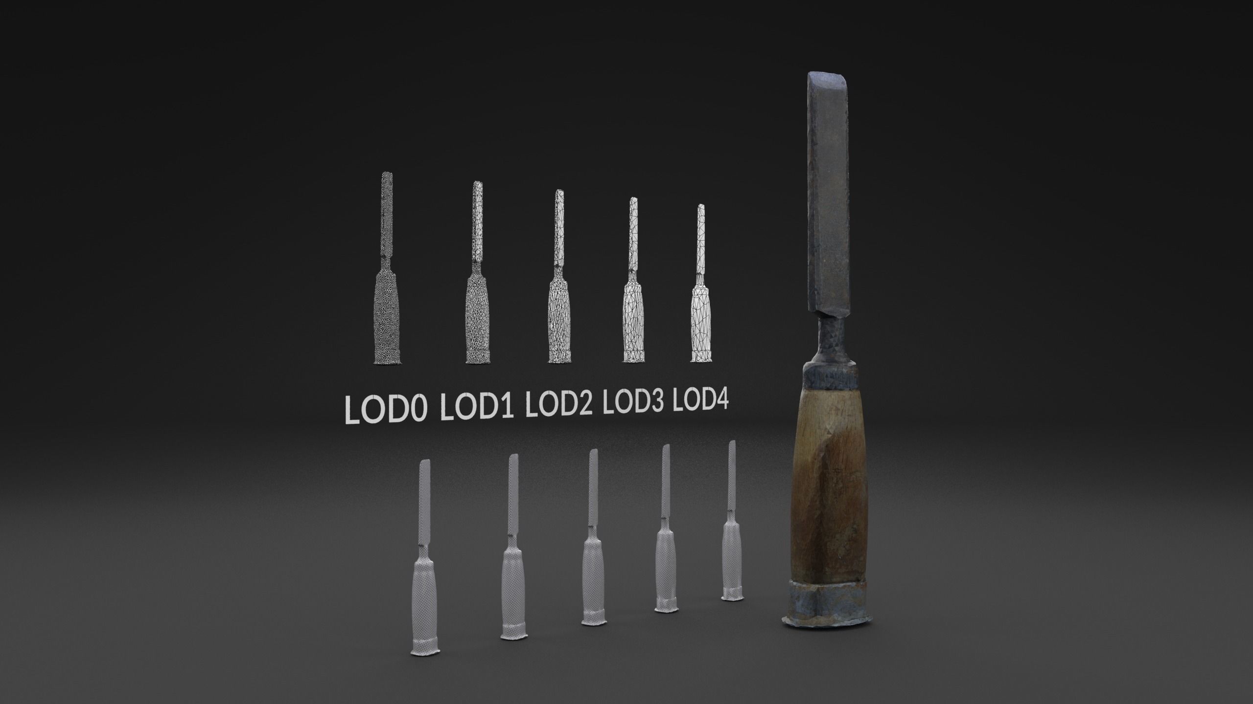 Scanned Chisel LOW POLY LODs