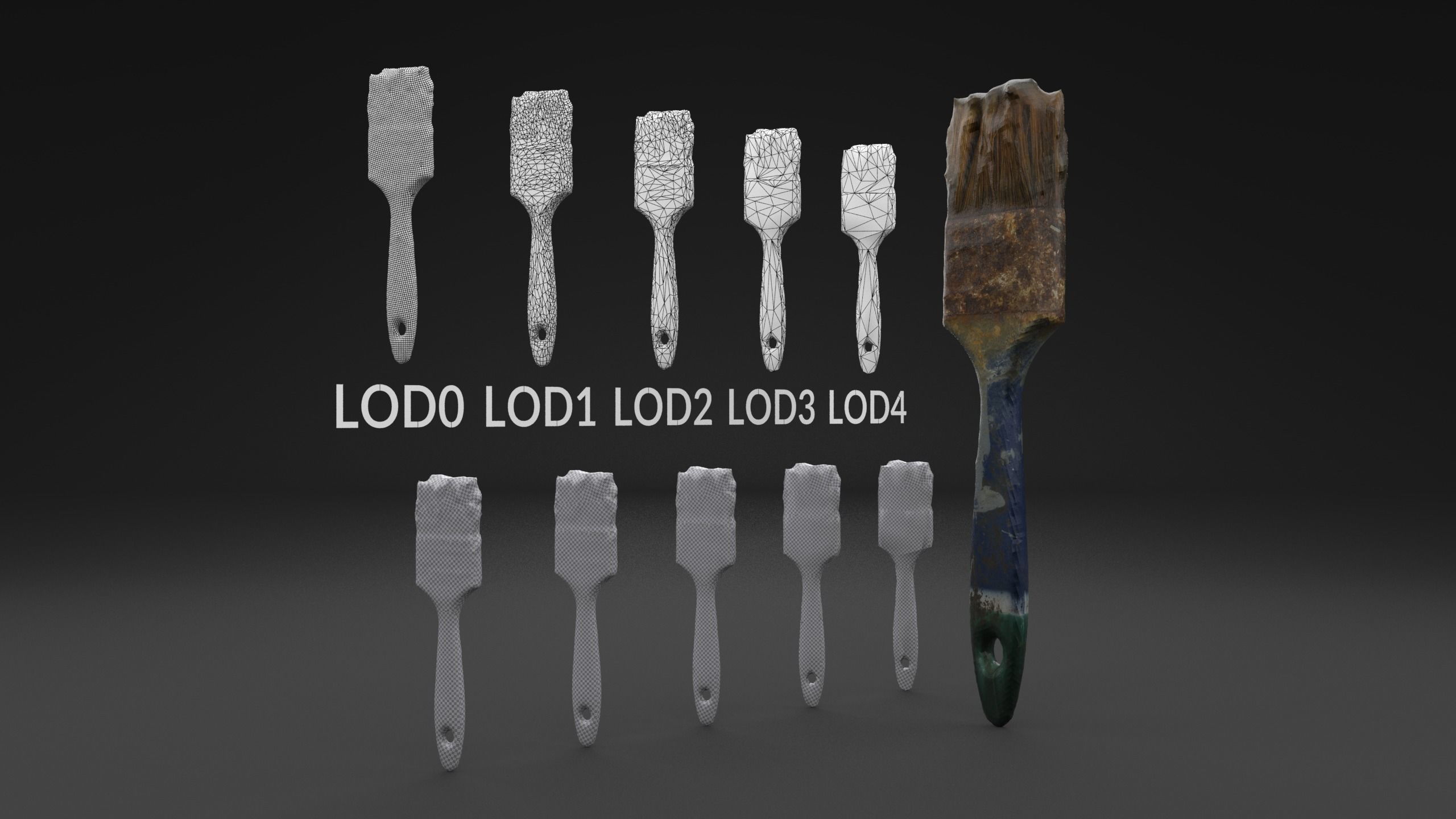 Scanned brush LOW POLY LODs