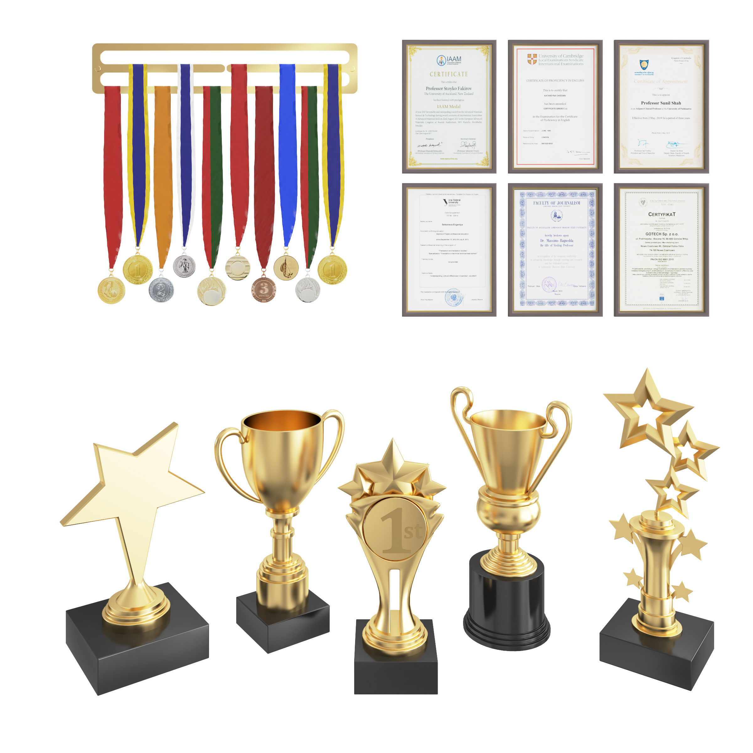 Awards set trophies and medals 3D model CGTrader