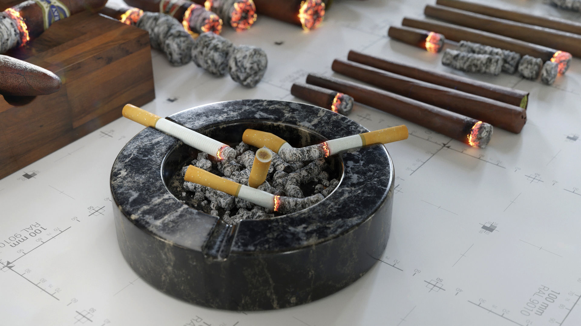 3D model Cigars Cigarettes Joints Blunts and Ashtrays 3D AssetKit PBR VR / AR / lowpoly