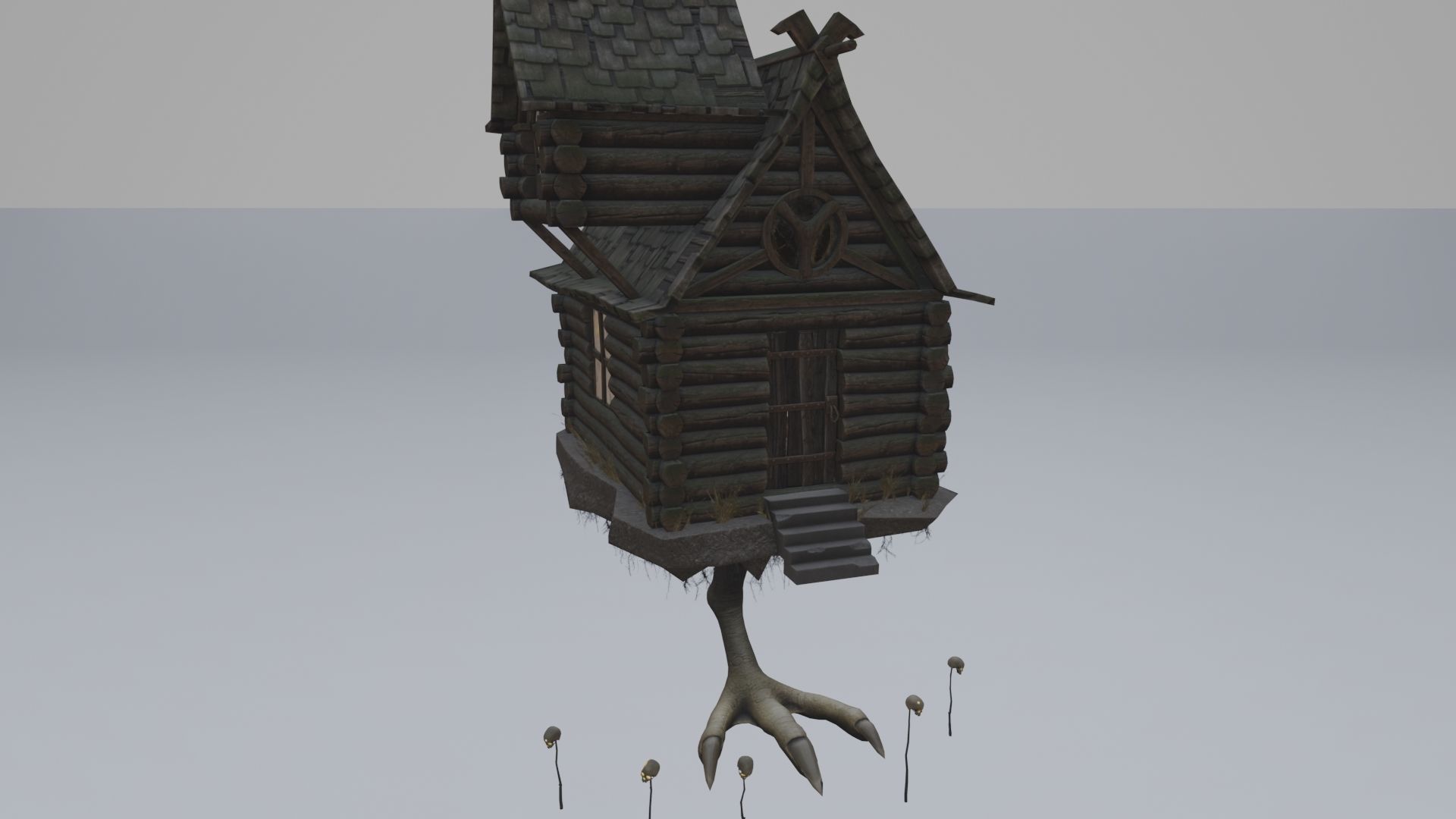Low Poly Rigged Baba Yagas Hut Scene With PBR Materials