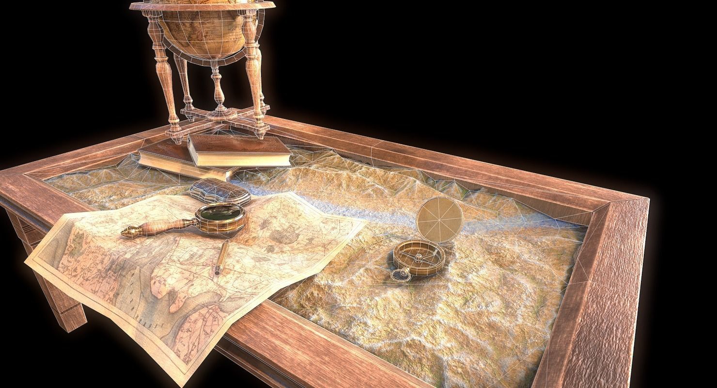 3D model Geographic tactical table with war map VR / AR / low-poly ...
