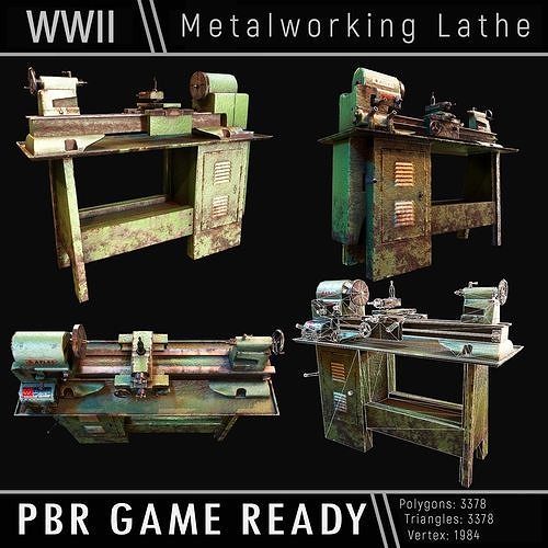 3D model Metalworking lathe machine WWII VR / AR / lowpoly CGTrader