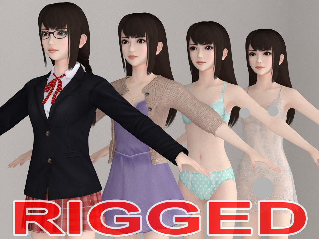 T pose rigged model of Aoi with various outfit 3D model