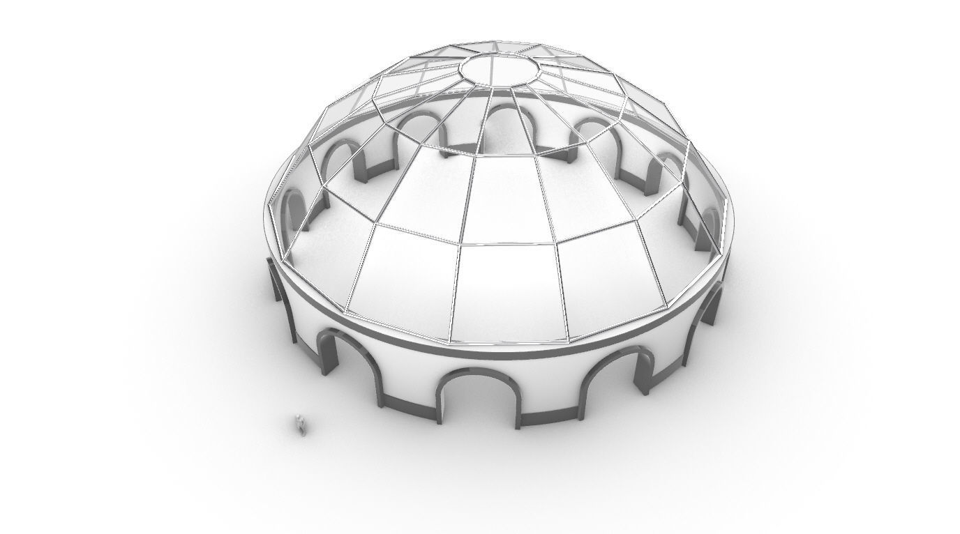Dome Pavilion with Square Wireframe Structure and Panels