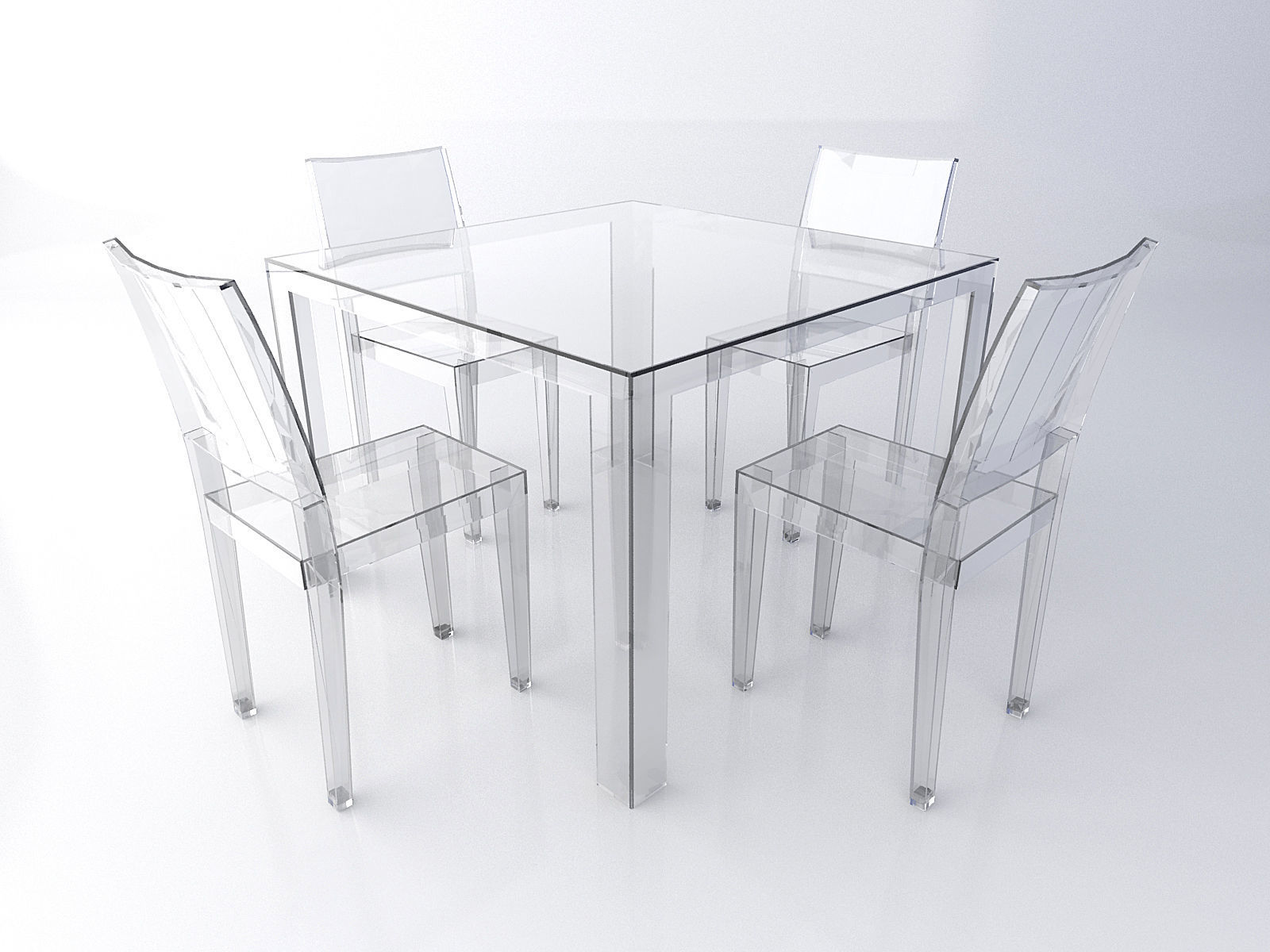 3D model Kartell Transparent Table and Chairs Set