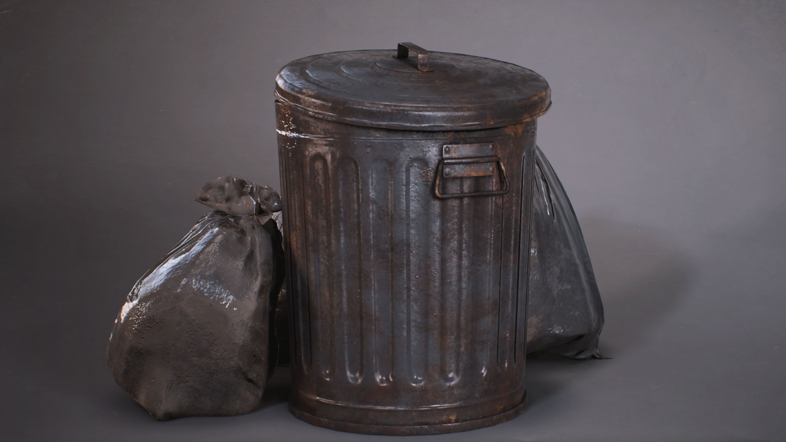 3D model Trash Can with Garbage Bags PBR Game Ready VR / AR / lowpoly