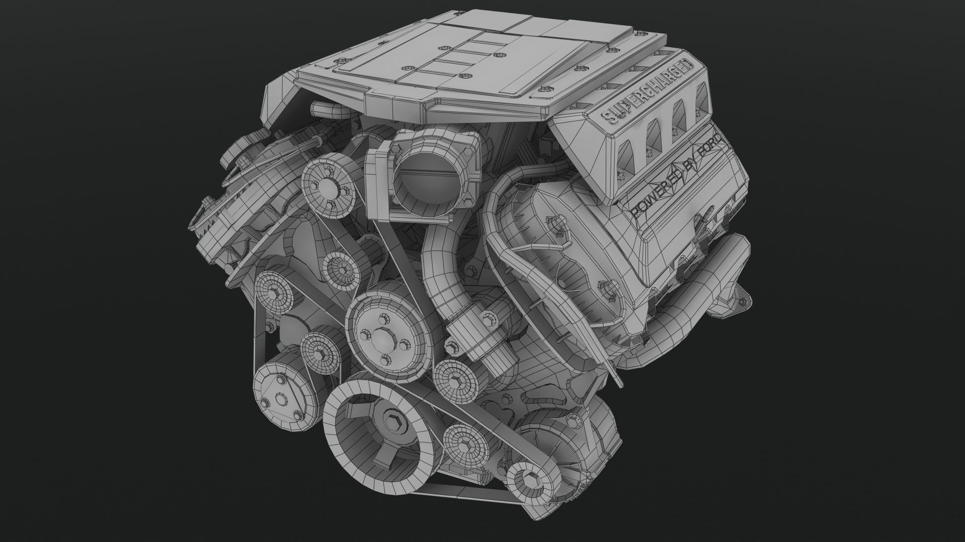 3D model Ford Coyote Edelbrock Supercharged engine VR / AR / lowpoly CGTrader